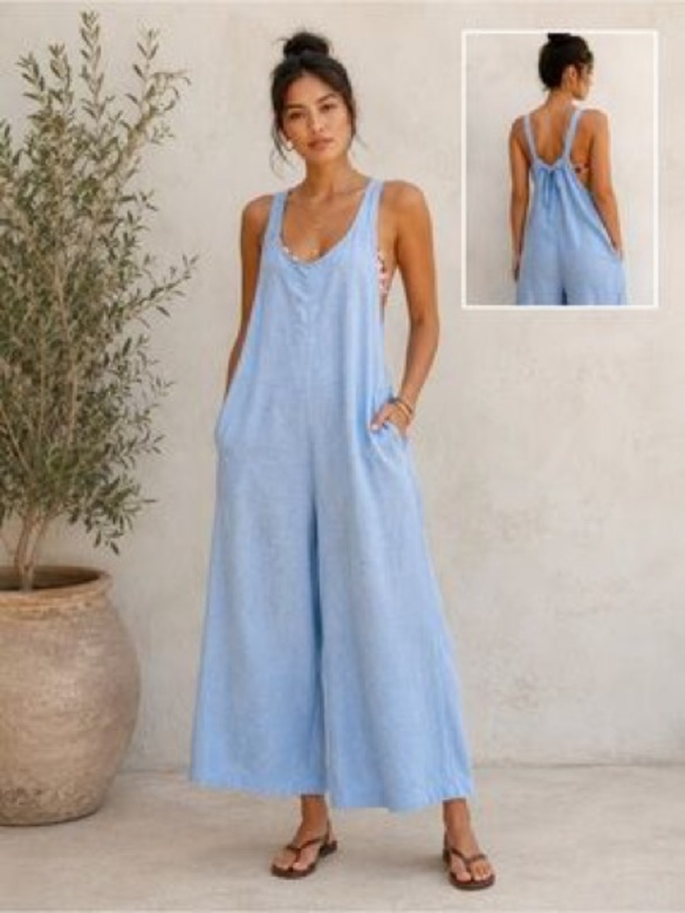 Haute Hippie Soft Light Blue Linen Blend Jumpsuit
